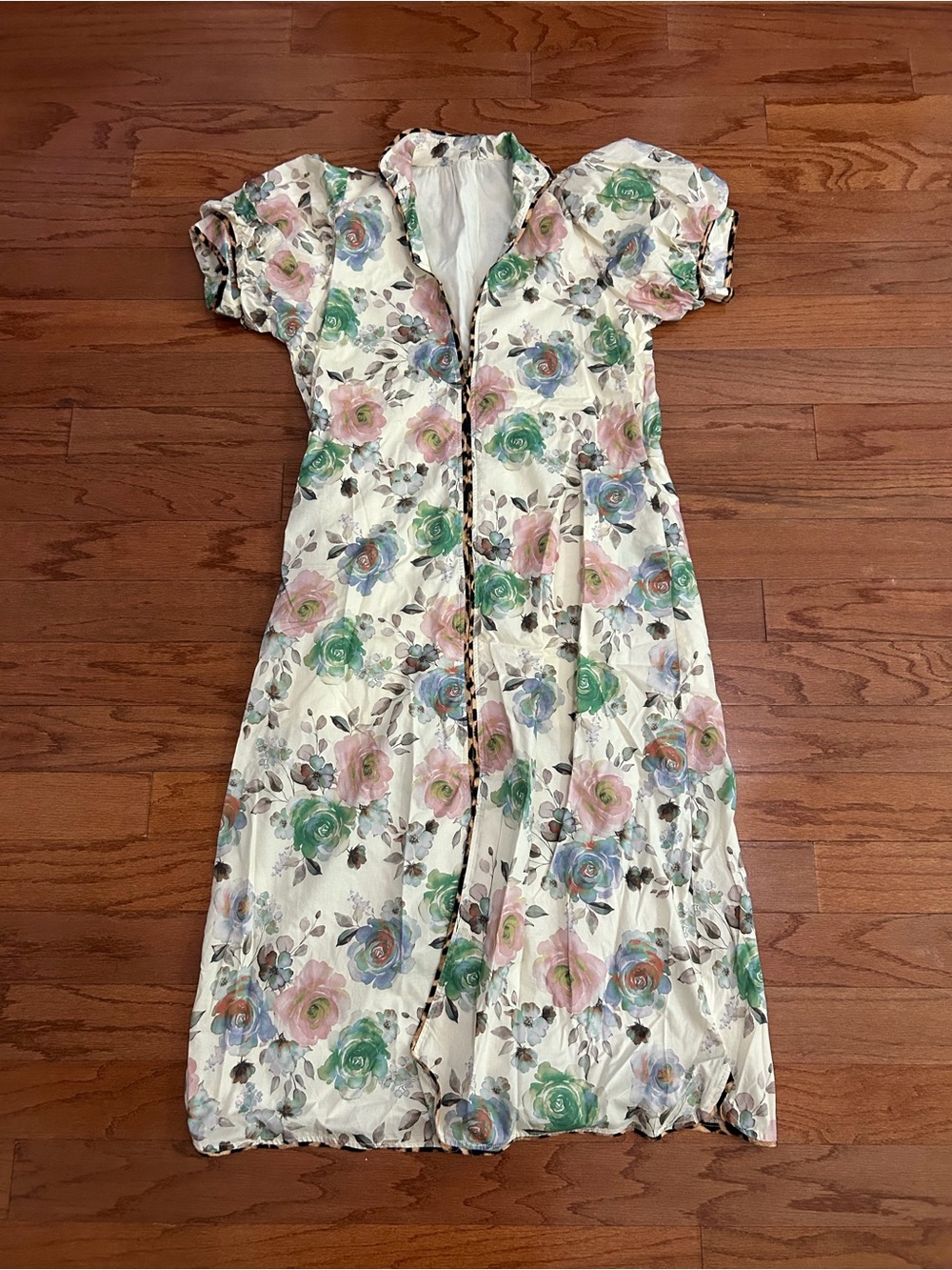 Floral Puff Sleeve Cotton Midi Dress Romantic Cottagecore Garden Party Medium - Picture 3 of 7